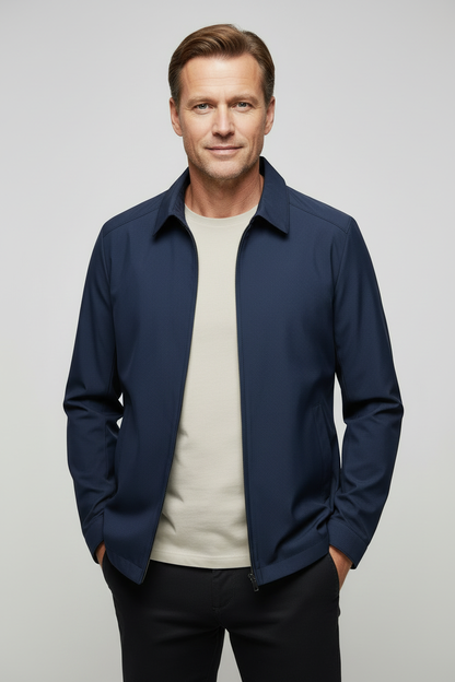 Lightweight Harrington Jacket with Zip Front and Check Lining for Men