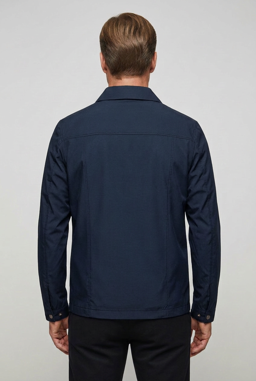 Lightweight Harrington Jacket with Zip Front and Check Lining for Men