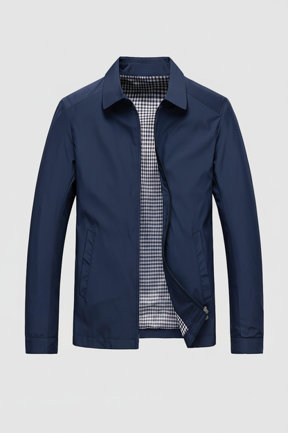 Lightweight Harrington Jacket with Zip Front and Check Lining for Men