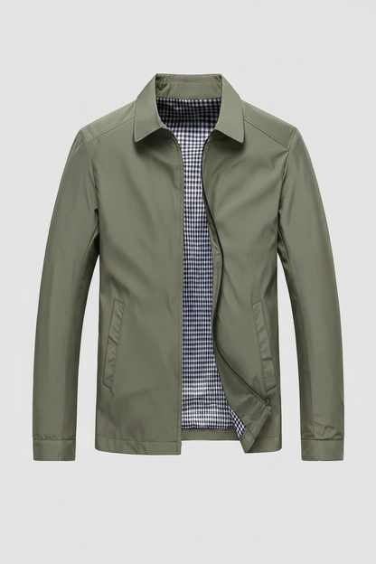 Lightweight Harrington Jacket with Zip Front and Check Lining for Men