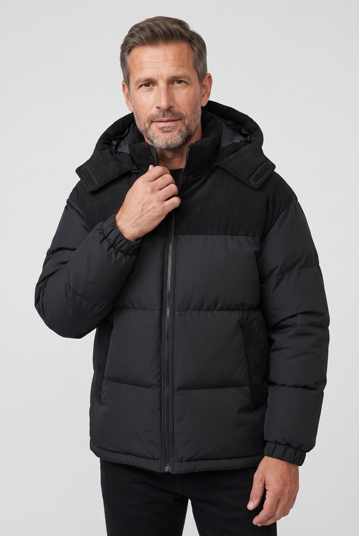 Long Hooded Puffer Jacket with Water-Resistant Fabric for man