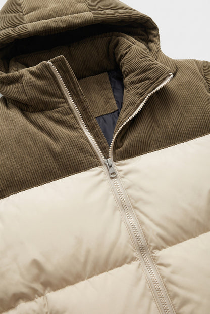 Long Hooded Puffer Jacket with Water-Resistant Fabric for man