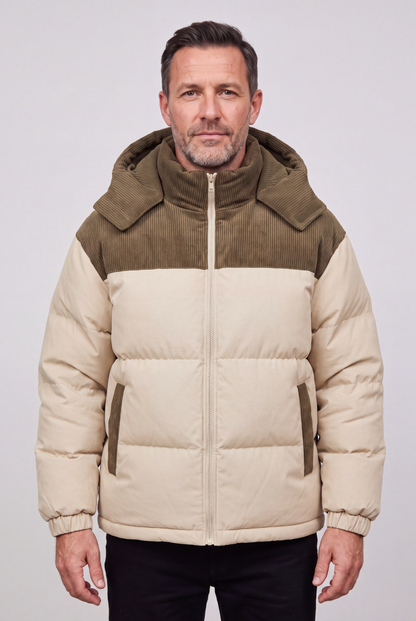 Long Hooded Puffer Jacket with Water-Resistant Fabric for man