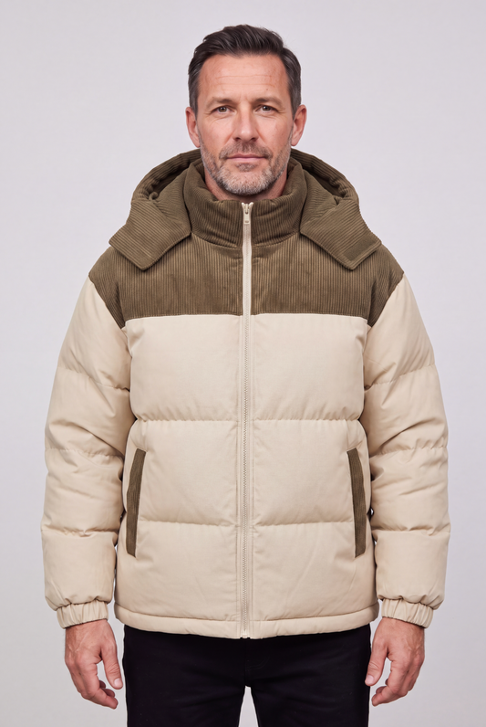 Long Hooded Puffer Jacket with Water-Resistant Fabric for man