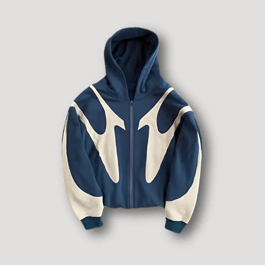 Full Zip Hoodie with Curved Panels and Drawstring Hood for Men