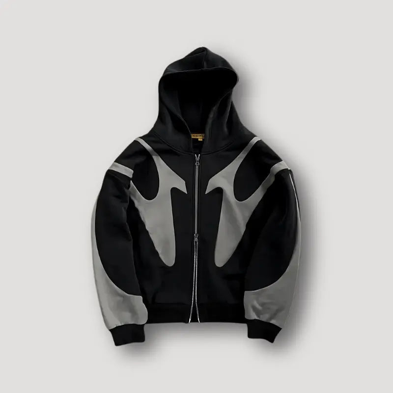 Full Zip Hoodie with Curved Panels and Drawstring Hood for Men