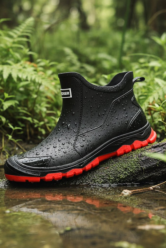 Waterproof Ankle Rain Boots with Pull Tabs and Grip Sole for Men