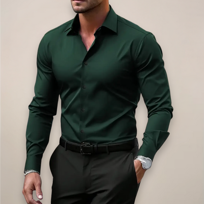 Slim Fit Dress Shirt with Spread Collar and Long Sleeves for Men