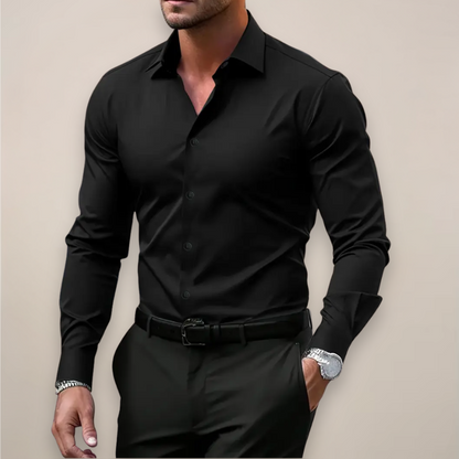 Slim Fit Dress Shirt with Spread Collar and Long Sleeves for Men