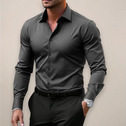 Slim Fit Dress Shirt with Spread Collar and Long Sleeves for Men
