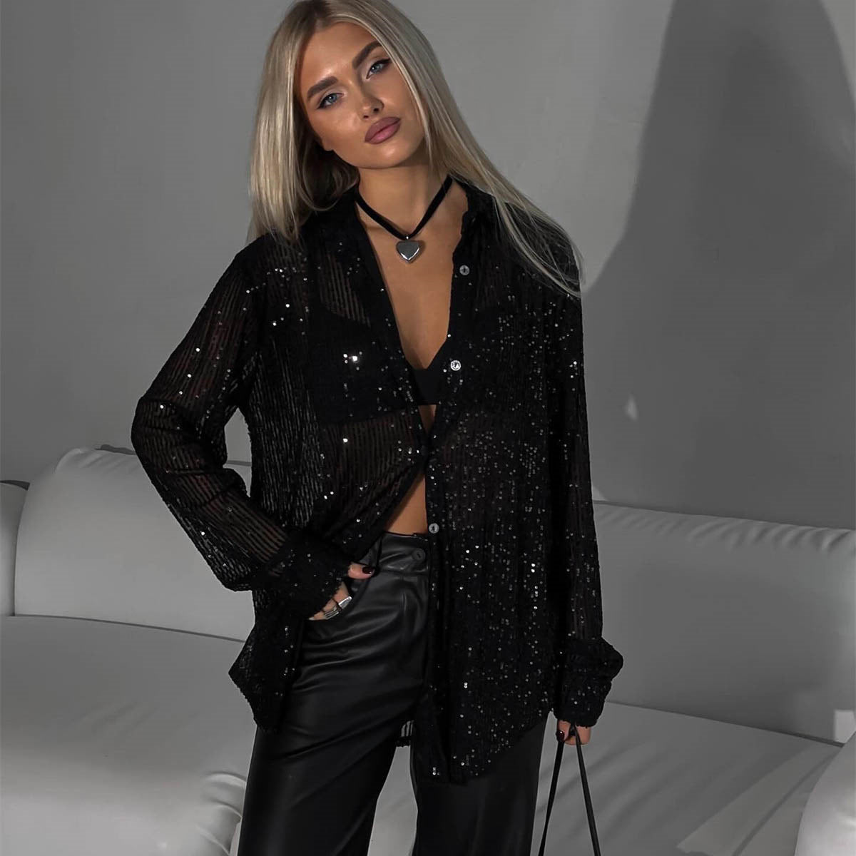 Blouse de soirée pailletée pour femme