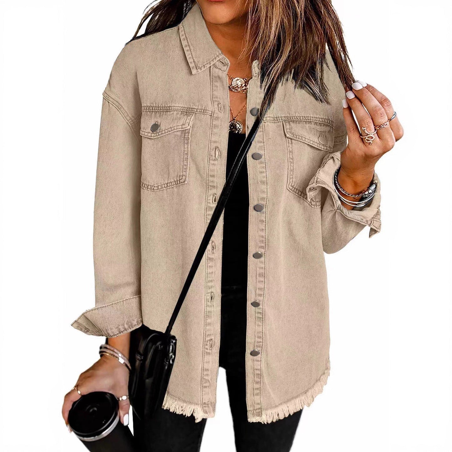 Oversize’owa koszula-kurtka w swobodnym stylu o luźnym kroju