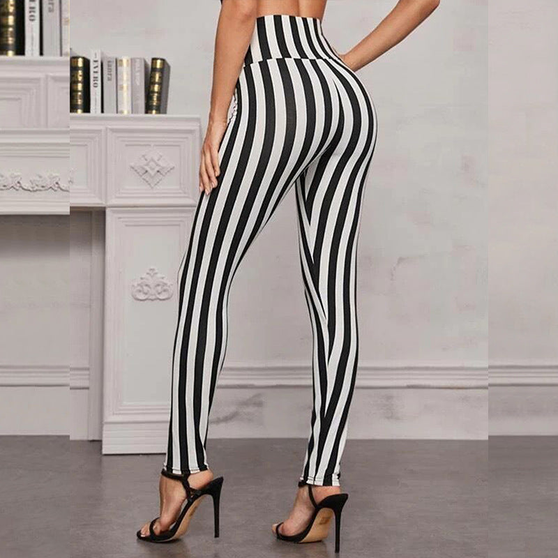 Leggings a vita alta a righe verticali