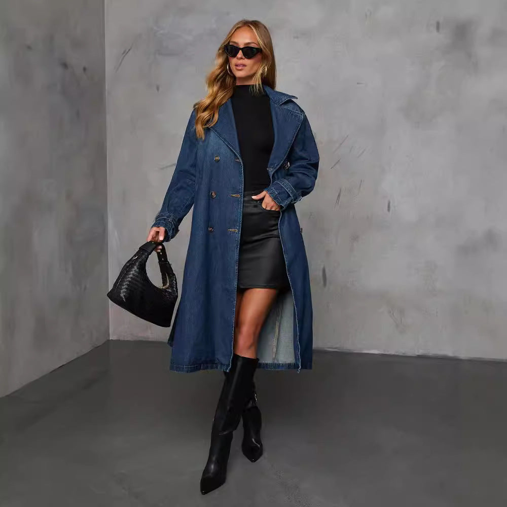 Trench pour femme long en denim