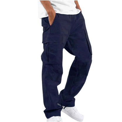 Relaxed Cargo Trousers with Side Flap Pockets and Cuffed Hem for Men