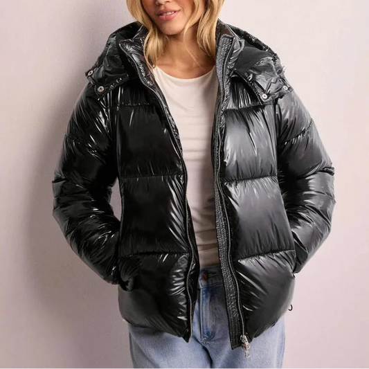 Insulated Puffer Jacket with Adjustable Hood and Pockets for women