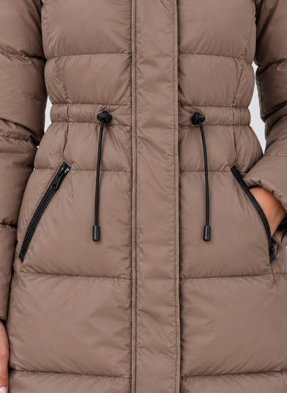 Quilted Puffer Coat with Drawstring Waist and Attached Hood for Women