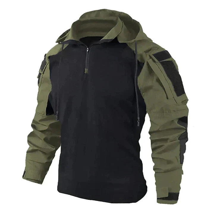 Hoodie tactique confortable avec zip et patchs