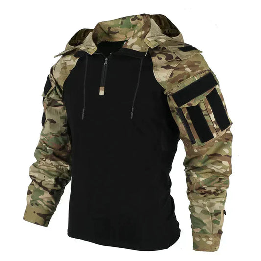 Hoodie tactique confortable avec zip et patchs