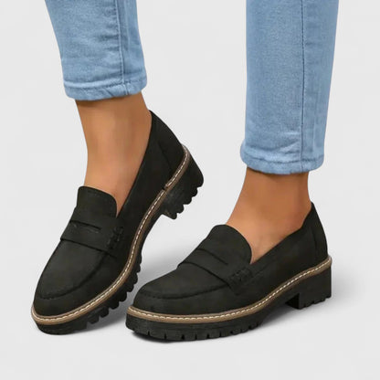 Chunky Penny Loafers with Lug Sole and Stitched Welt for Women