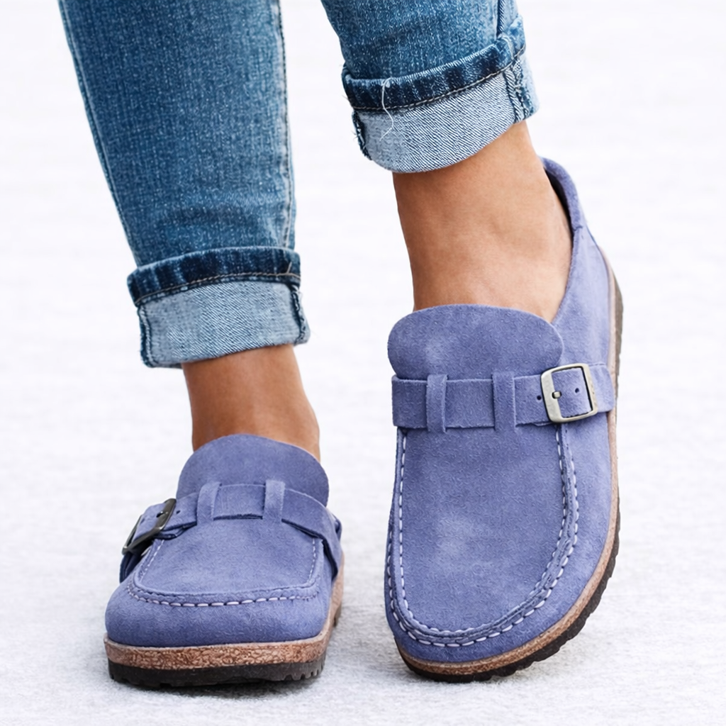 Closed Toe Clogs with Buckle Strap and Contoured Footbed for Women