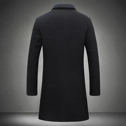 Longline Overcoat with Notch Lapels and Single Breasted Front for Men