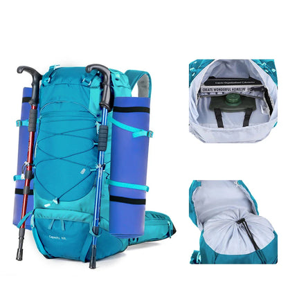 Sac à dos de trekking 50L avec protection contre la pluie pour randonner