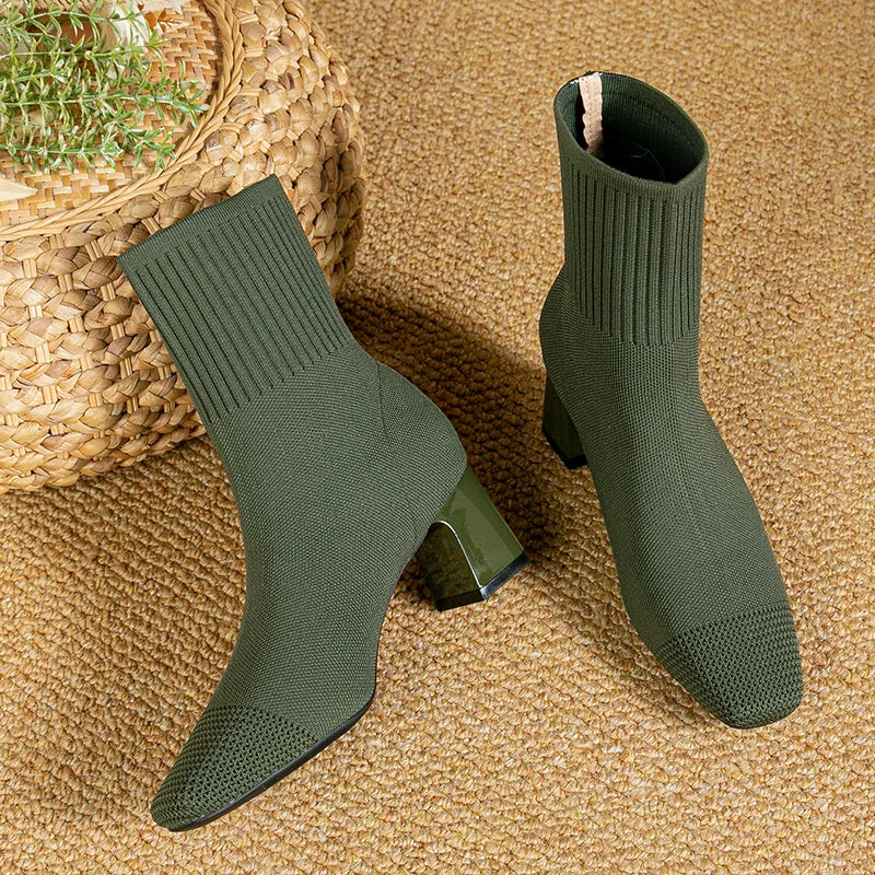 Bottines chaussettes à talon bloc