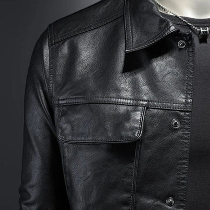 Classic Trucker Jacket with Flap Chest Pockets and Glossy Look for Men