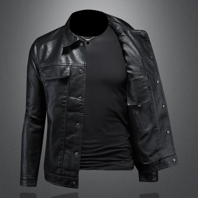 Classic Trucker Jacket with Flap Chest Pockets and Glossy Look for Men