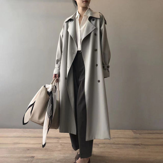 Long Trench Coat for Women with Back Yoke
