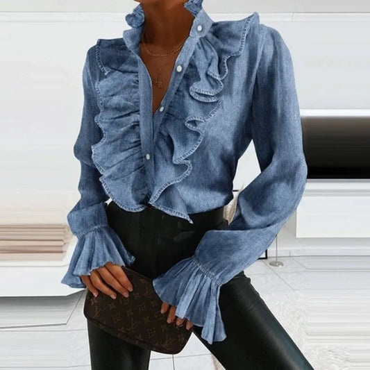Blouse à effet denim au style casual romantique et rock pour femme