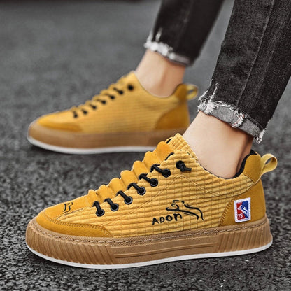Lace Up Canvas Style Sneakers with Chunky Sole and Embroidery for Men