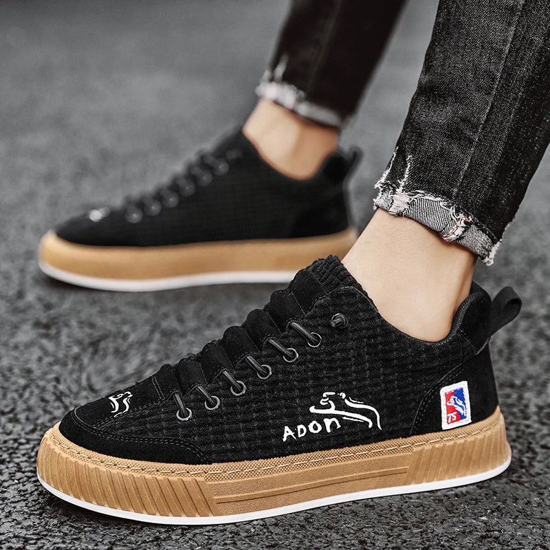 Lace Up Canvas Style Sneakers with Chunky Sole and Embroidery for Men