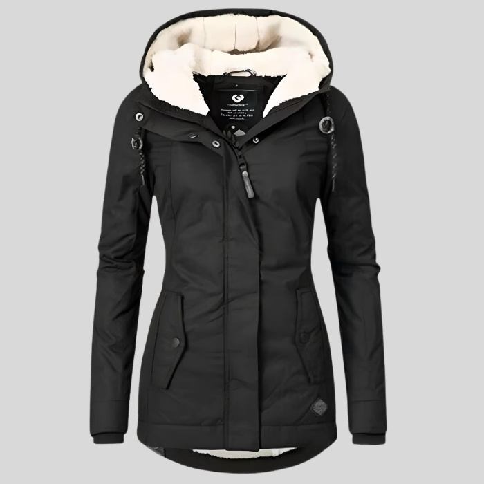 Manteau d'hiver long élégant avec capuche et intérieur douillet