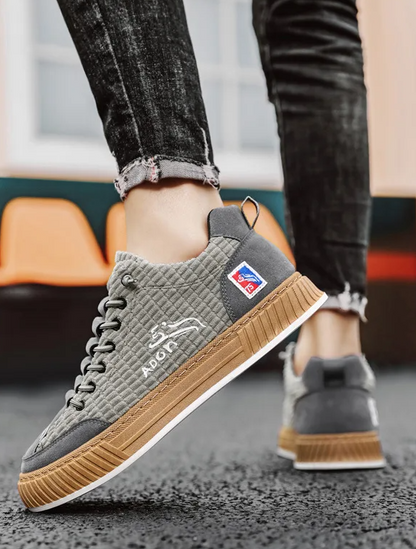 Lace Up Canvas Style Sneakers with Chunky Sole and Embroidery for Men