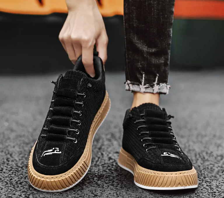 Lace Up Canvas Style Sneakers with Chunky Sole and Embroidery for Men