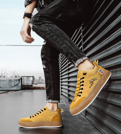 Lace Up Canvas Style Sneakers with Chunky Sole and Embroidery for Men
