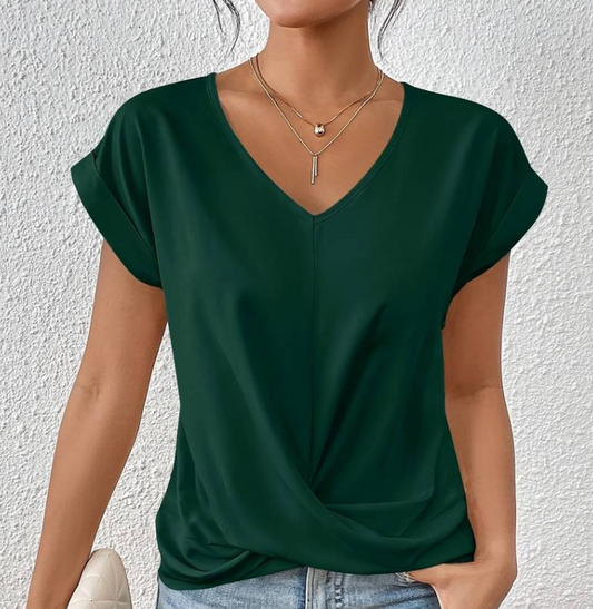 Blouse à col en V pour femme avec manches courtes