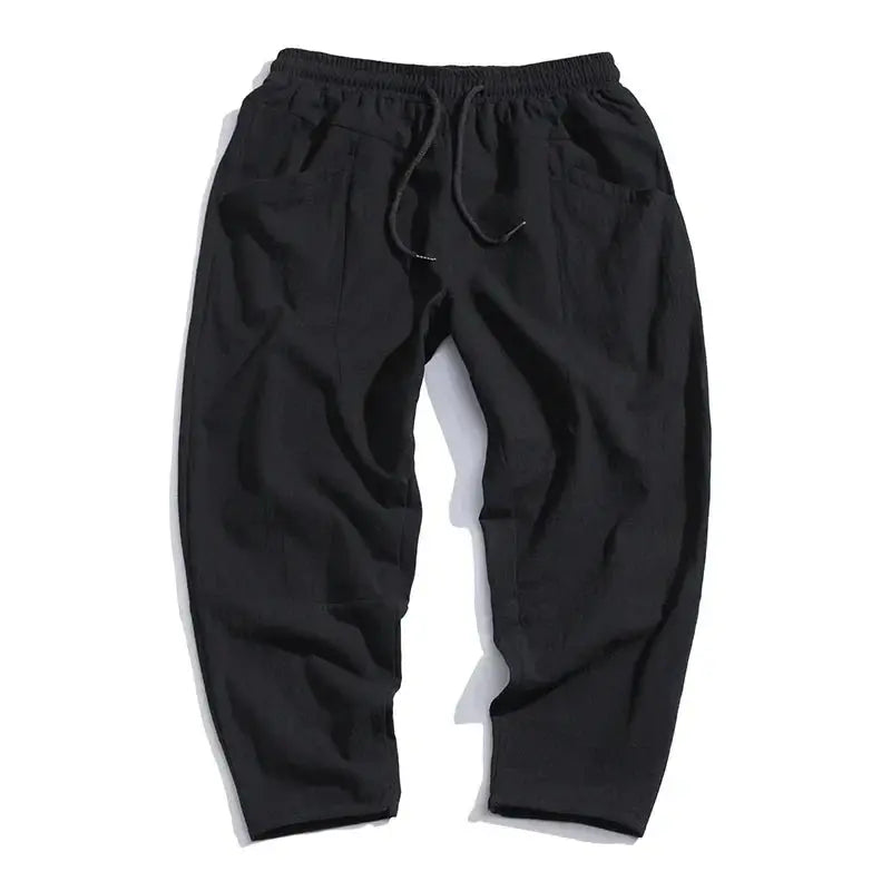 Cropped Tapered Pants with Elastic Waist and Relaxed Fit for Men