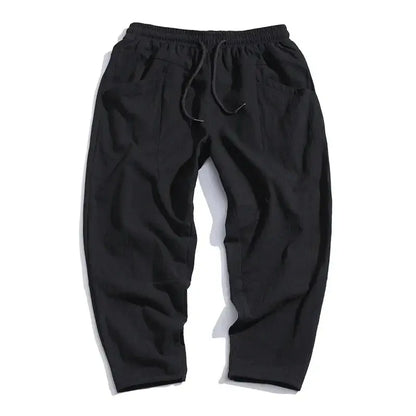 Cropped Tapered Pants with Elastic Waist and Relaxed Fit for Men