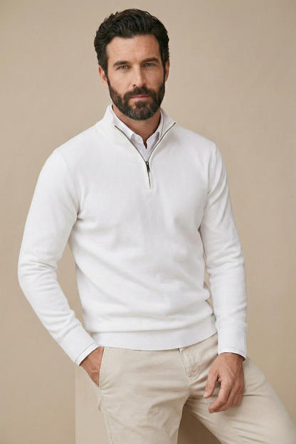 Quarter Zip Pullover Sweater with Stand Collar and Smart Fit for Men