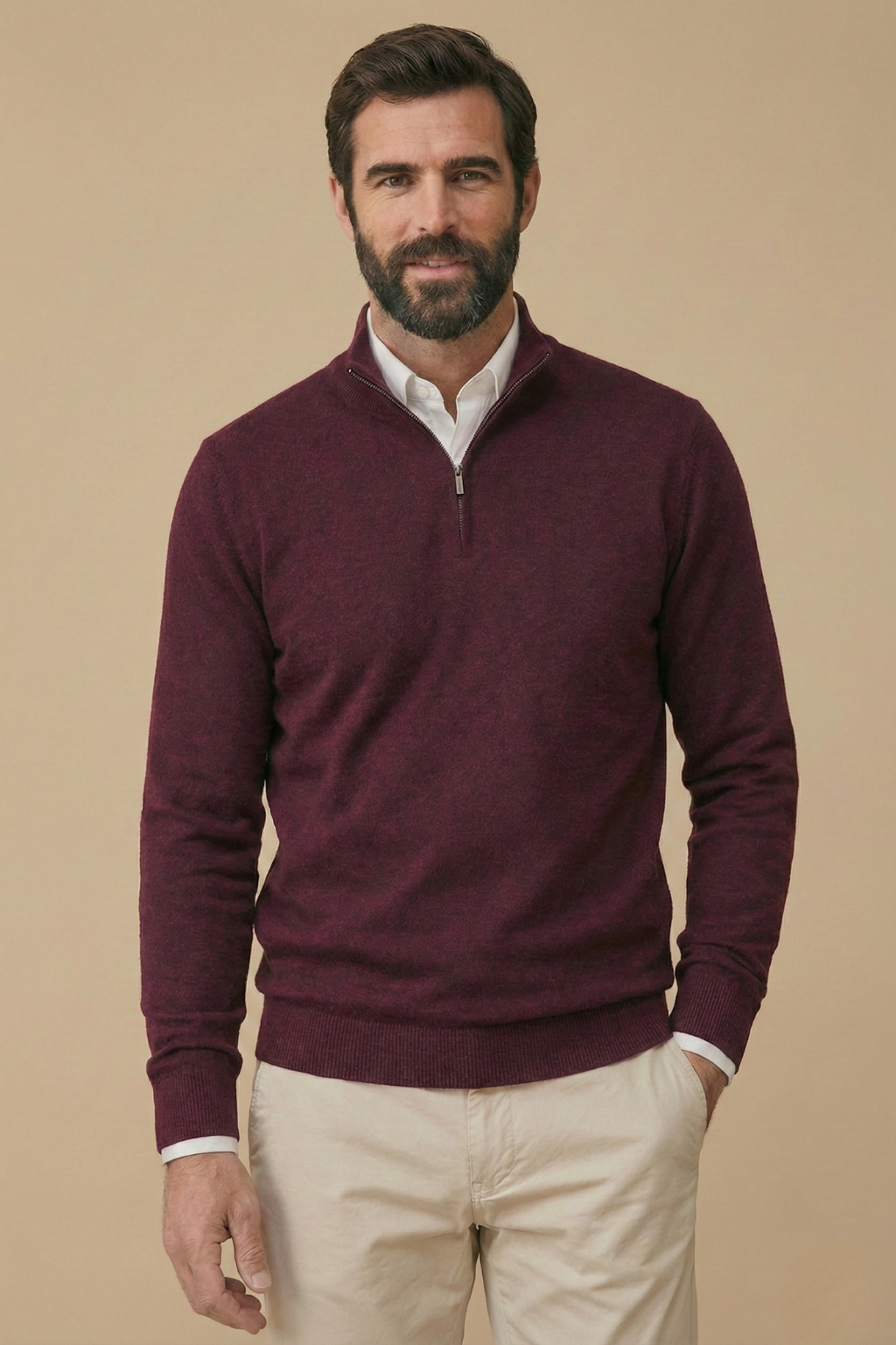 Quarter Zip Pullover Sweater with Stand Collar and Smart Fit for Men