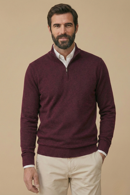 Quarter Zip Pullover Sweater with Stand Collar and Smart Fit for Men