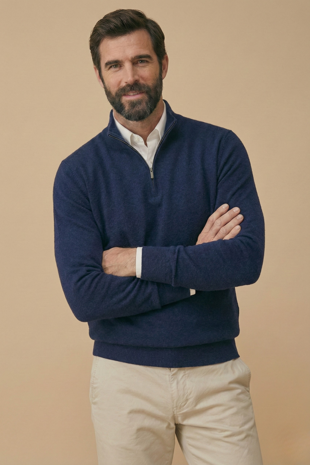 Quarter Zip Pullover Sweater with Stand Collar and Smart Fit for Men