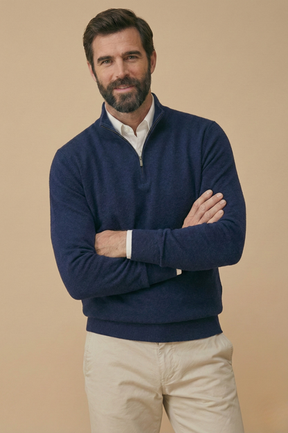 Quarter Zip Pullover Sweater with Stand Collar and Smart Fit for Men