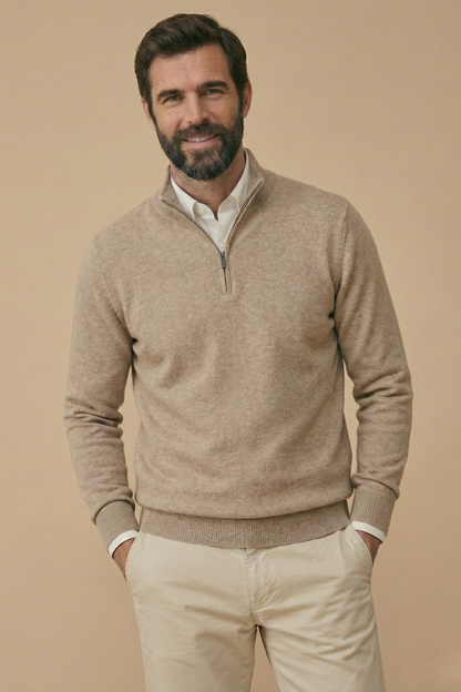 Quarter Zip Pullover Sweater with Stand Collar and Smart Fit for Men