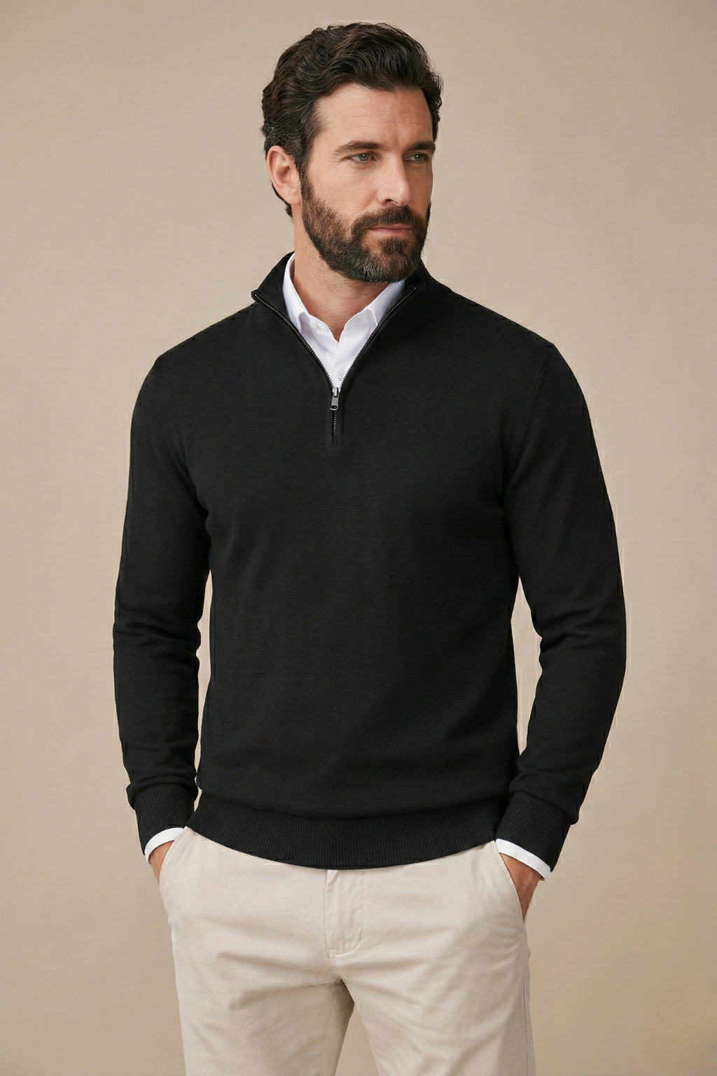 Quarter Zip Pullover Sweater with Stand Collar and Smart Fit for Men