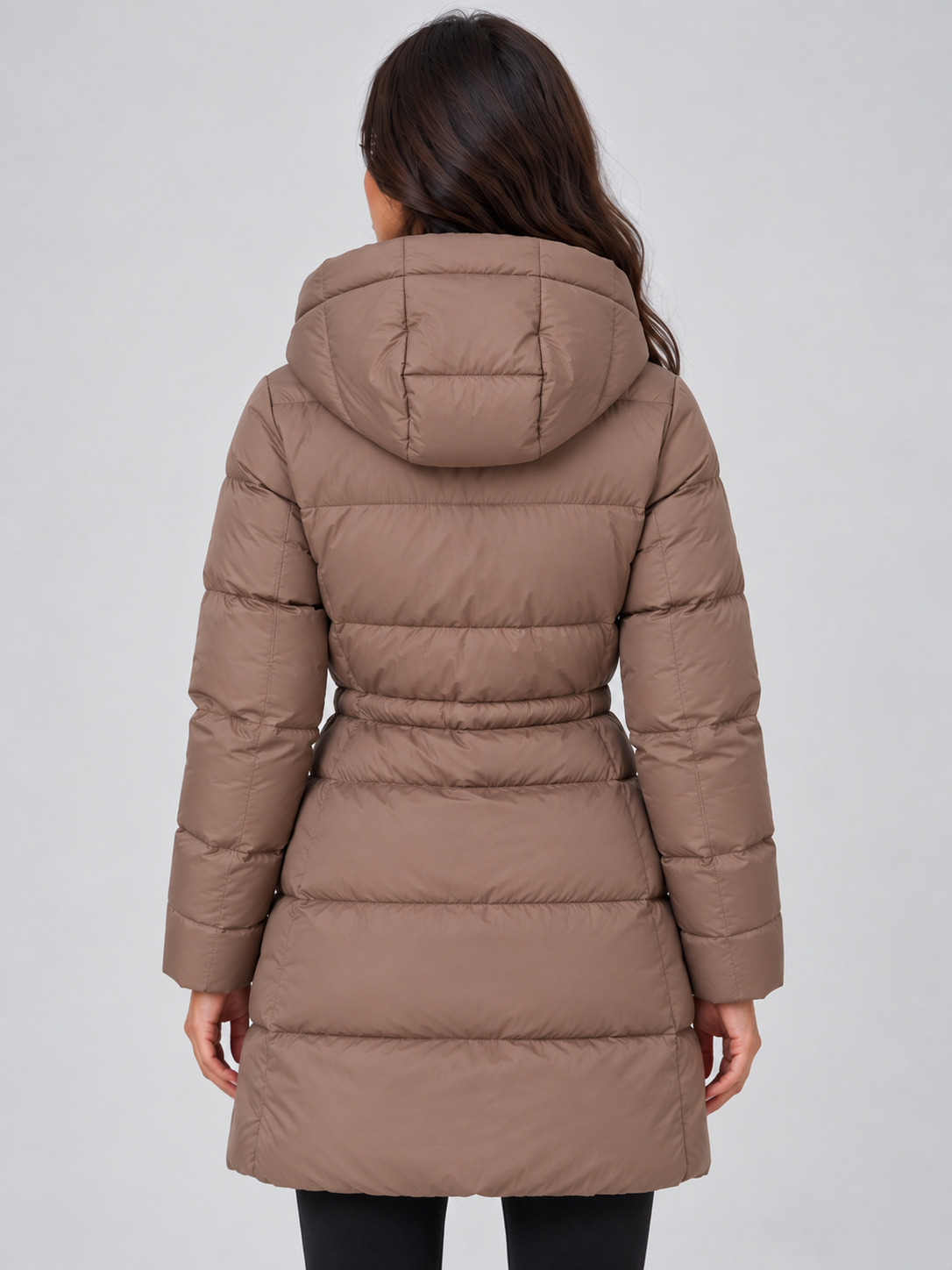 Quilted Puffer Coat with Drawstring Waist and Attached Hood for Women