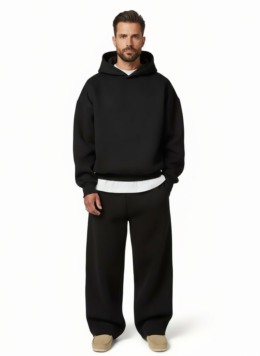 Oversized Hoodie and Wide Leg Sweatpants Set with Front Pocket for Men